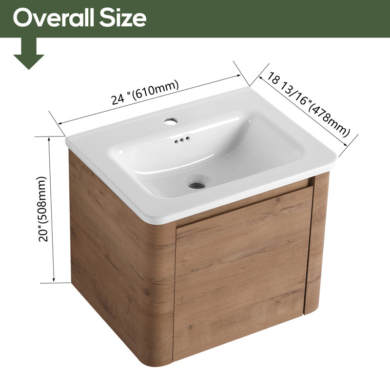 Meuble-lavabo simple avec comptoir en céramique, 24"