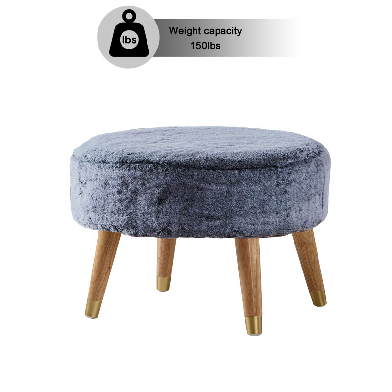 Black Faux Fur Oval Ottoman with Wooden Legs
