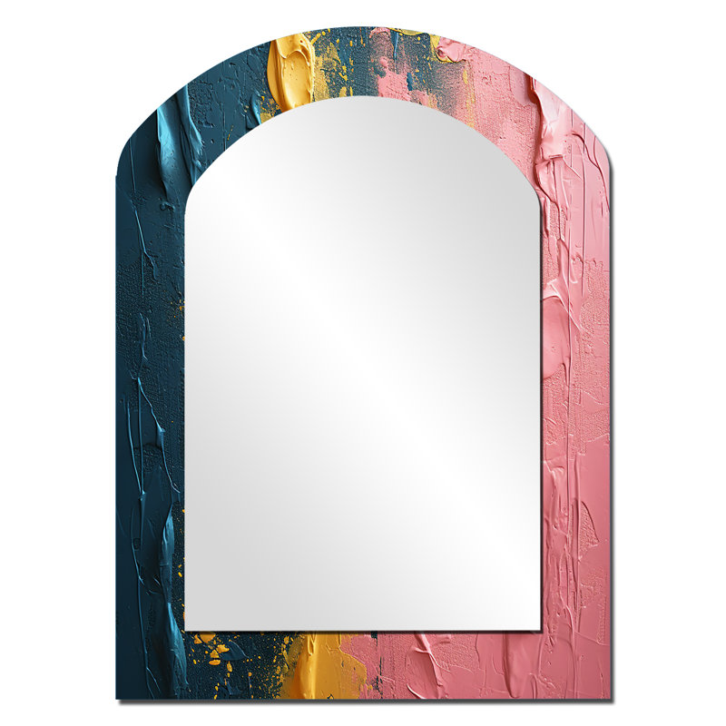 Rejoicing In Love Pink And Gold Abstract III - Abstract Painting Asymmetrical Decorative Mirror, Gold Arch Wall Mirror, Printed Metal Art