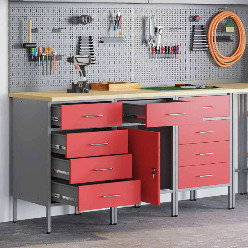 Work Cabinet with Drawer, Red