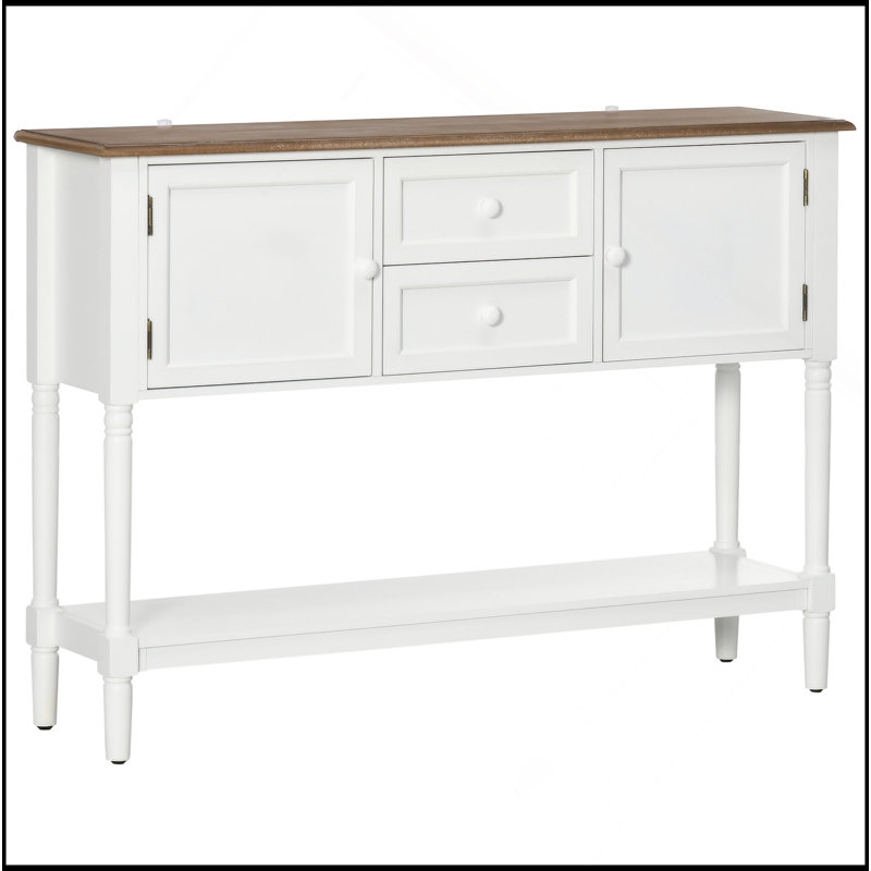 Console avec tiroirs, table d'entrée vintage avec 2 tiroirs, armoires et tablette inférieure, canapé rétro pour le salon, la chambre à coucher, blanc