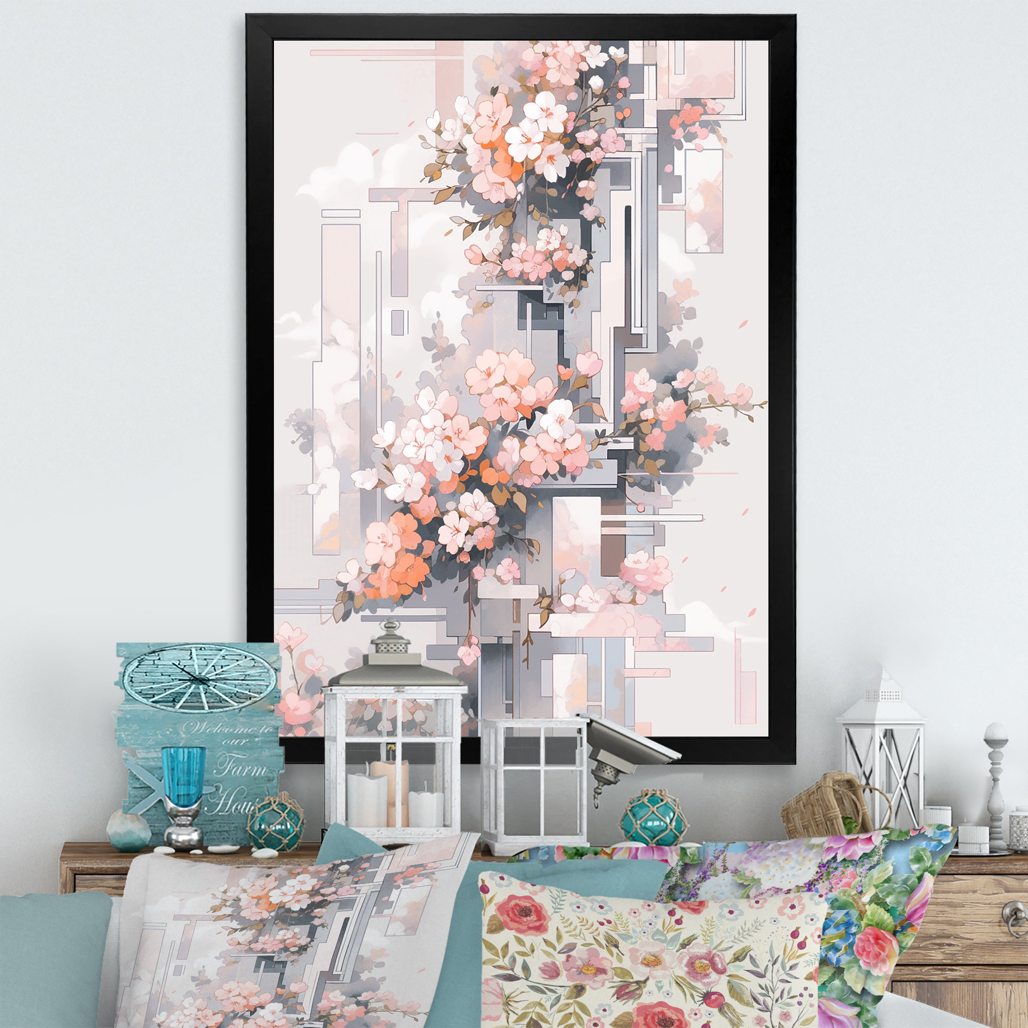 Winston Porter Contemporary Cherry Blossom Bold Stripes I On Canvas ...