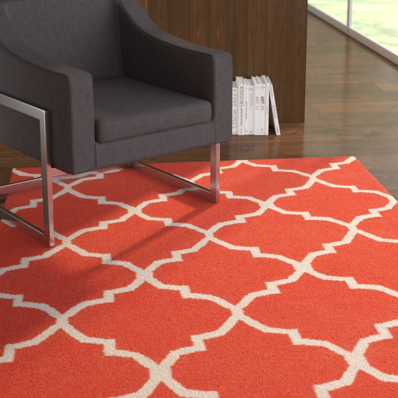 Tapis de zone orange en laine à tissage plat fait main géométrique Bangor, Rectangle 10 pi x 14 pi