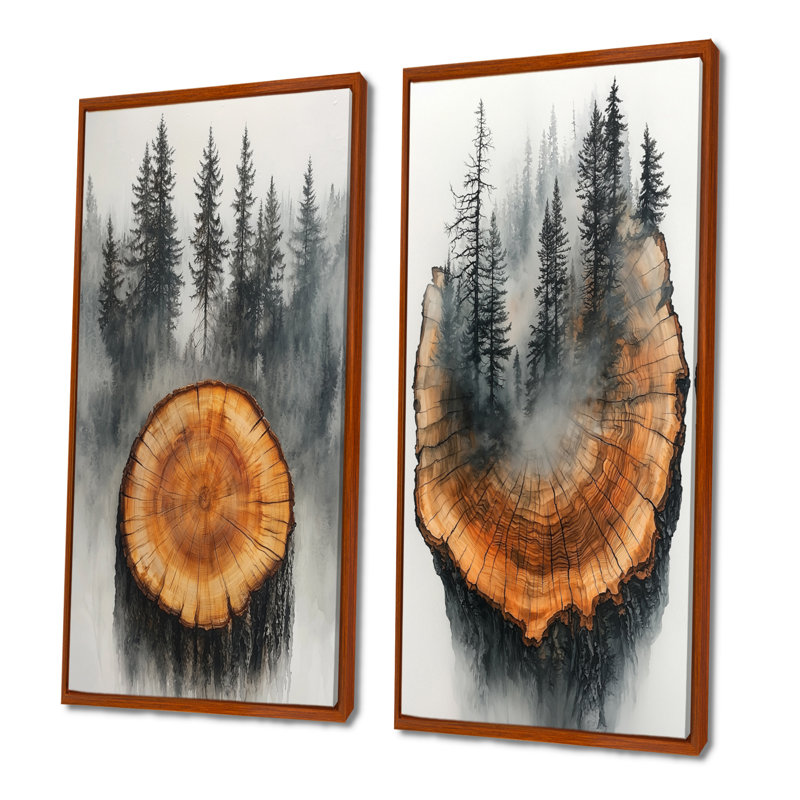 Hiver, paysage de montagne pur, collection de 2 impressions sur toile de ferme, H 40 po x l 41 po, Cadre flottant brun