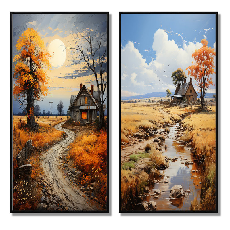Farmhouse Patterns Pointillism - ensemble de 2 reproductions, H 20 po x l 24 po, Cadre noir