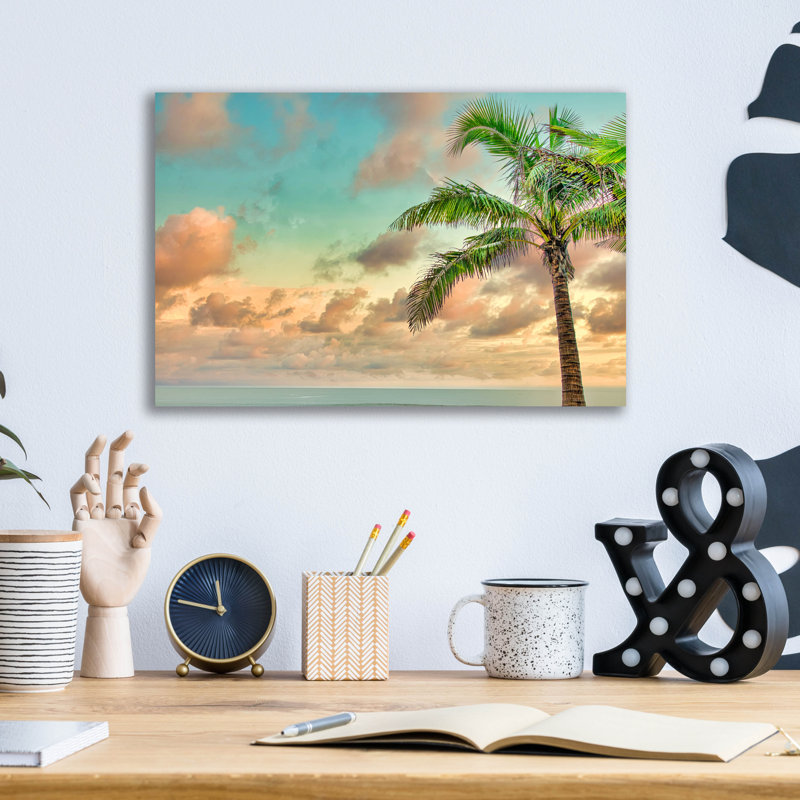 «Columbia Palm Sunset» par Mark A Paulda, art en verre acrylique Wal, H 12 po x l 16 po x P 0,13 po