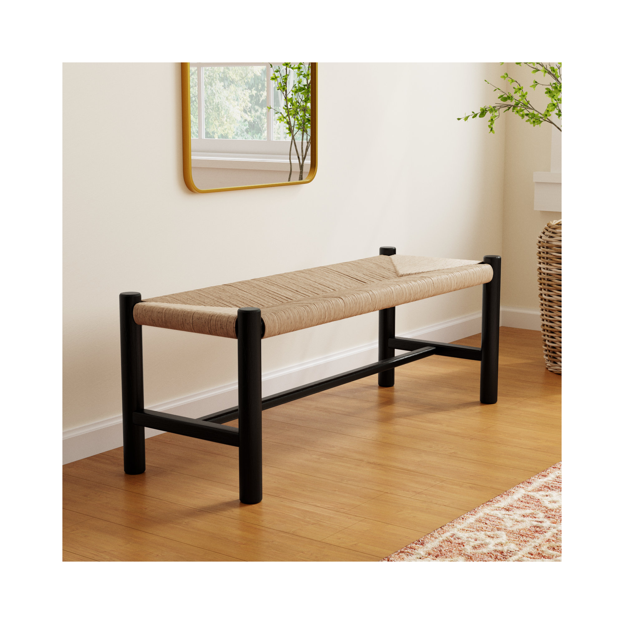 Brighton Wood Bench, 18" H x 48" W x 17" D, Black