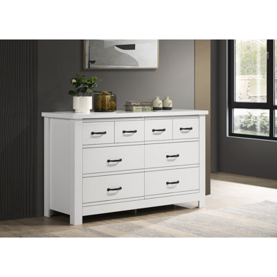 Cassini 51-inch White 6-Drawer Dresser – Modern Bedroom Storage Chest with Black Handles, Smooth Glide Drawers & Durable Paper-Laminate Finish