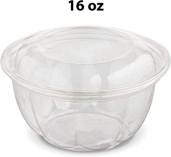 Daut 16 oz Clear Pet Plastic Salad Container with Lid (Set of 30) Prep & Savour