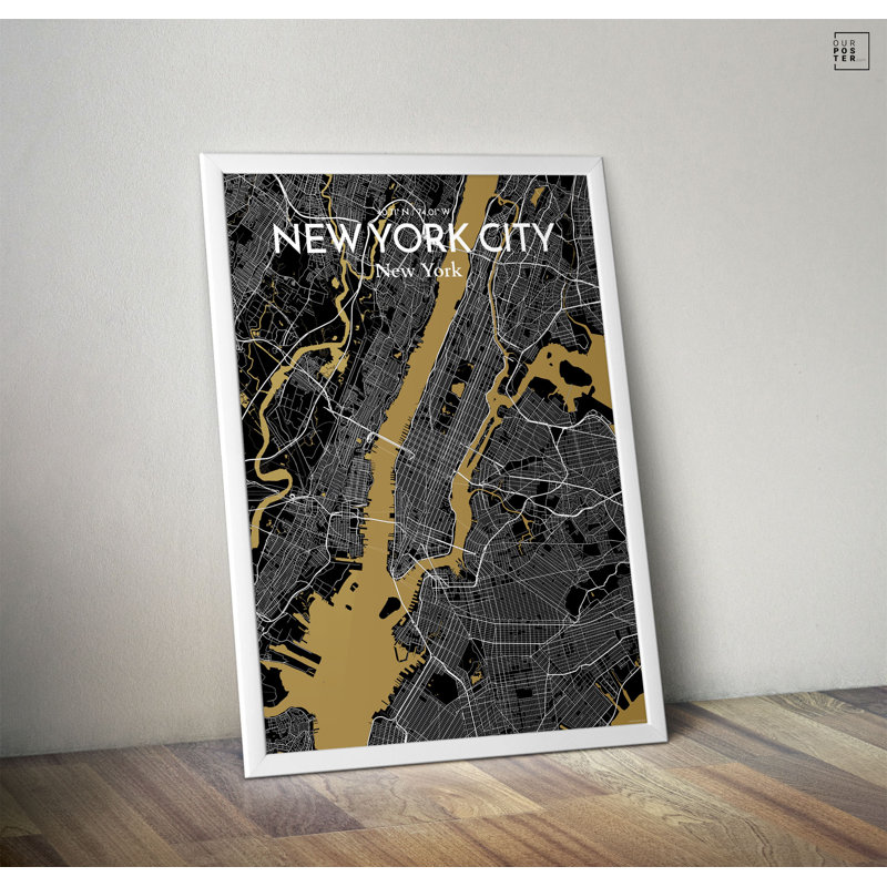 « new york city map », reproduction d’impression sur affiche luxe, H 20 po x l 16 po