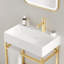 Ensemble de meuble-lavabo autoportant Lofi de 24 po avec lavabo rectangulaire en céramique blanc brillant, pieds en métal ouverts et tablettes de rangement dorées
