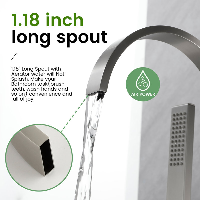 Robinet de baignoire autoportant à poignée simple avec douche à main, Nickel brossé