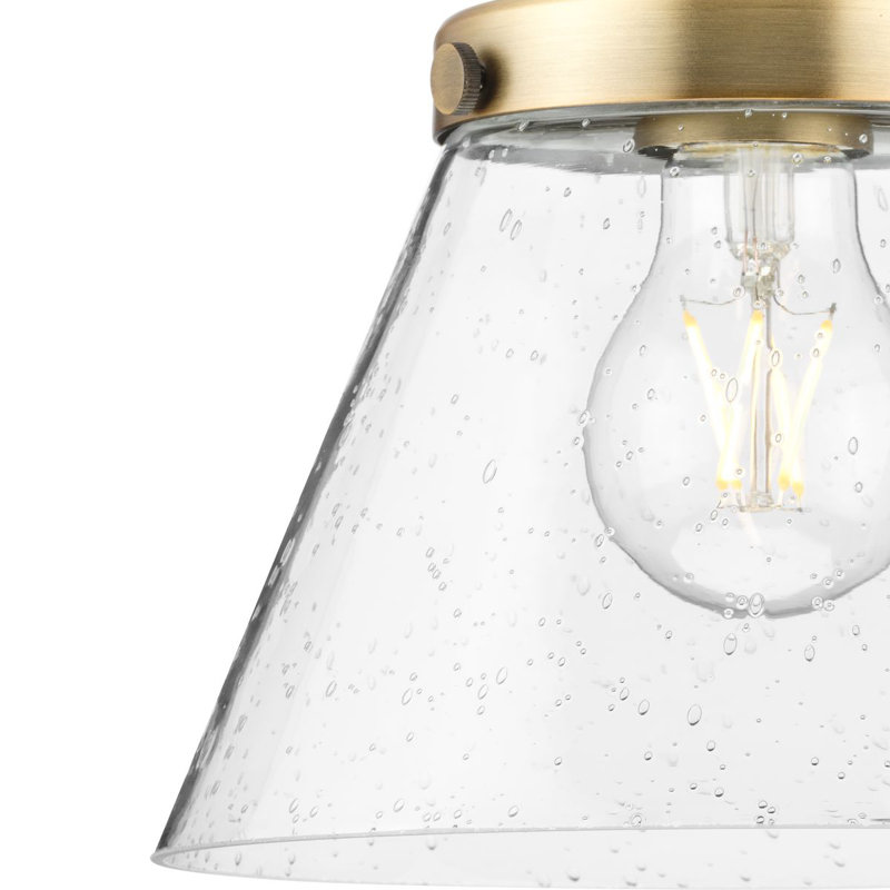 Luminaire suspendu conique à 1 lumière Landrich, Martelée transparente, Laiton rétro