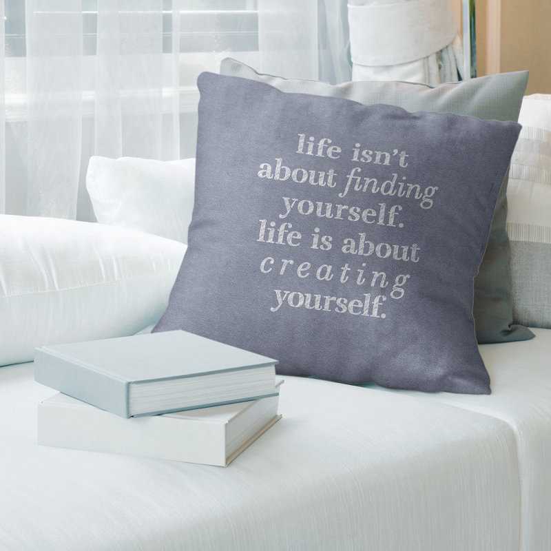 Coussin Handwritten, 18 po x 18 po, Bleu / Blanc, Housse de coussin seulement - sans coussin