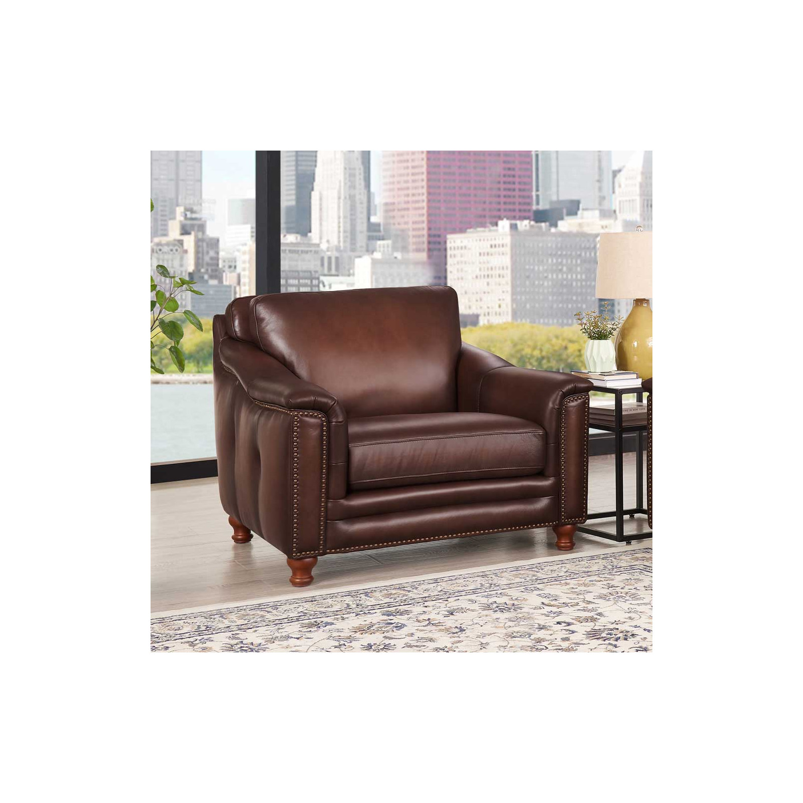 Alpert Top Grain Leather Chair, Brown Genuine Leather