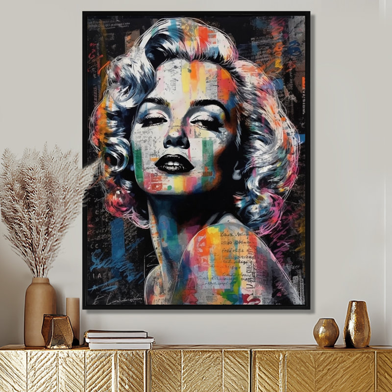 Marilyn Monroe, collage rétro - art mural femme pop, H 40 po x l 30 po, Cadre flottant noir