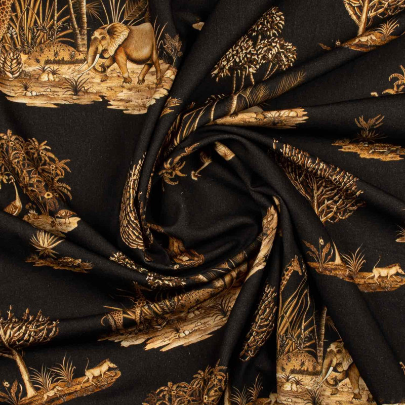 Ardmore Linen Fabric, Black/Gold