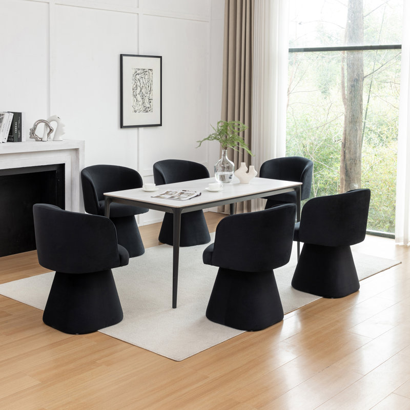 Dantzler Velvet Swivel Upholstered Dining Chair, Black, 6