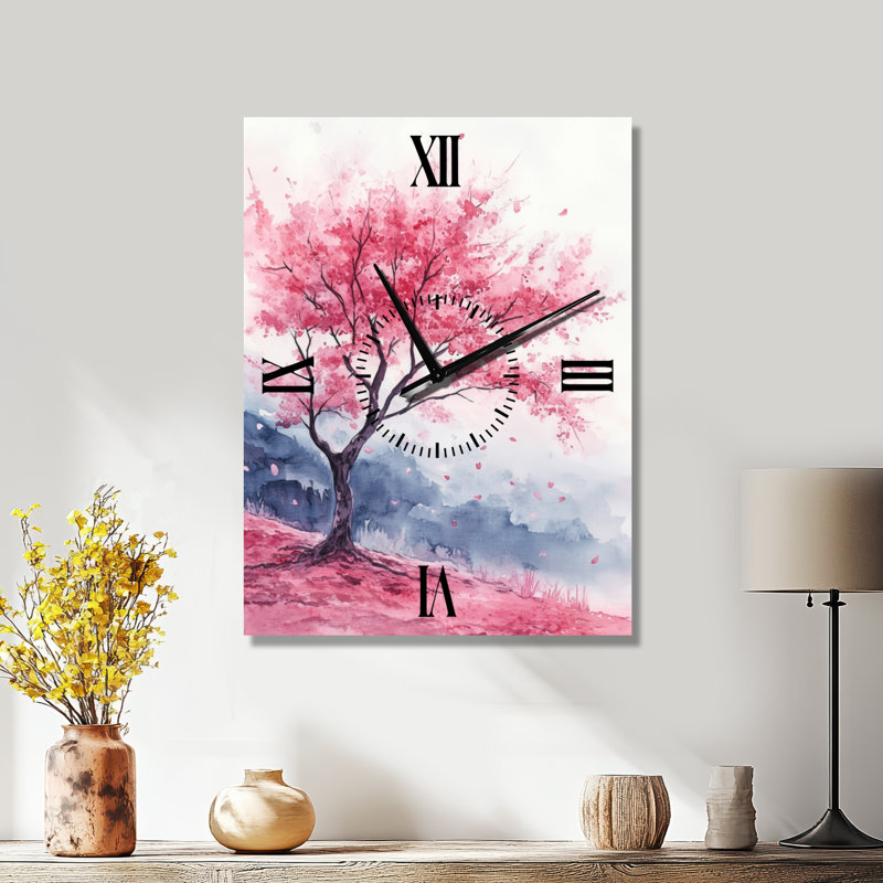 Horloge murale florale Sakura I, H 32 po x l 24 po - Rectangle