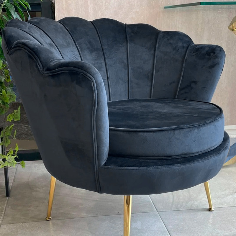 Fauteuil demi-tonneau en velours 32,5 po Mandloi, Bleu