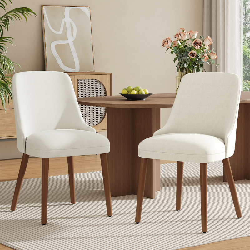High Back Dining Chair with Ergonomic Curved Back, Padded Seat & Solid Wood Legs, Beige