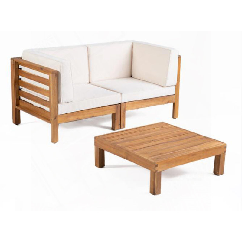 Causeuse et table d'extérieur, Beige, Teck