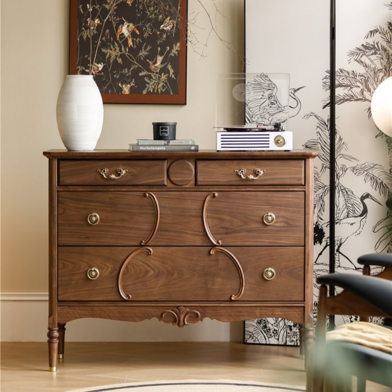 Commode d'appoint en bois massif noyer noir
