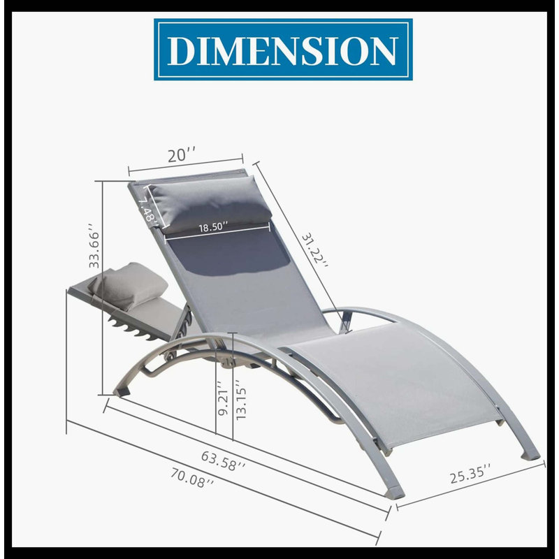 Outdoor Chaise Lounge Set Of 2, Patio Recliner Chairs With Adjustable Backrest & Removable Pillow, Versatile For Indoor & Outdoor Use – Beach, Pool, Sunbathing & Lawn (Gray, 2 Lounge Chairs)