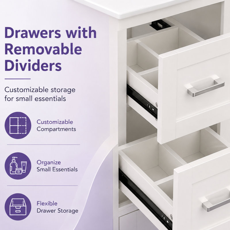 Meuble-lavabo 4 tiroirs avec porte-serviettes Heywood, Blanc