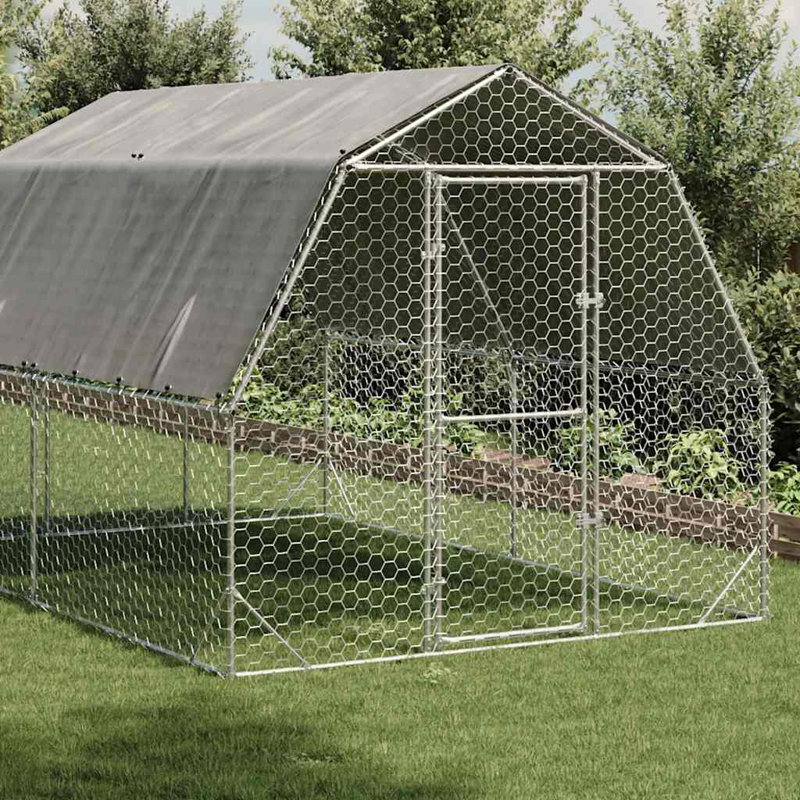  Poulailler argenté, acier galvanisé vert, PE grand durable