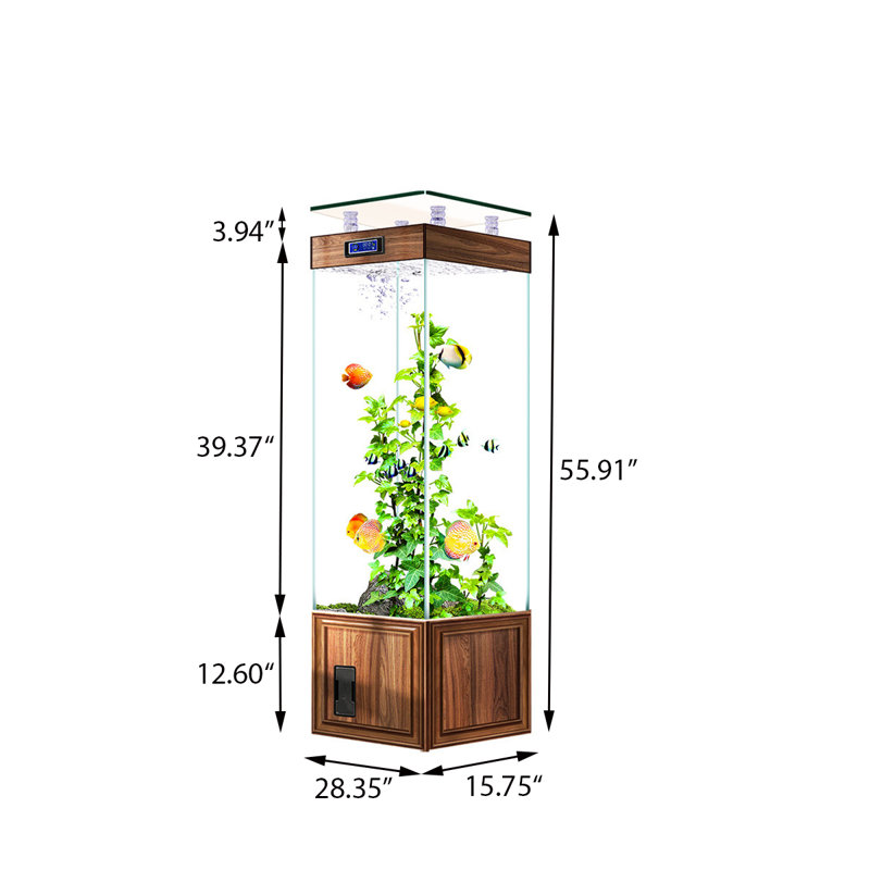 Aquarium 28,35 po, 63.42 Gallon (55.91" H x 28.35" W x 15.75" D), Clear/Brown