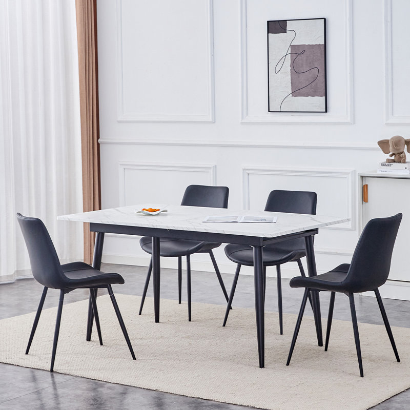 Modern 59"-75" Kitchen Table Set with Sturdy Metal Frame,Perfect for Home Kitchen,Space Saving, 5, Black