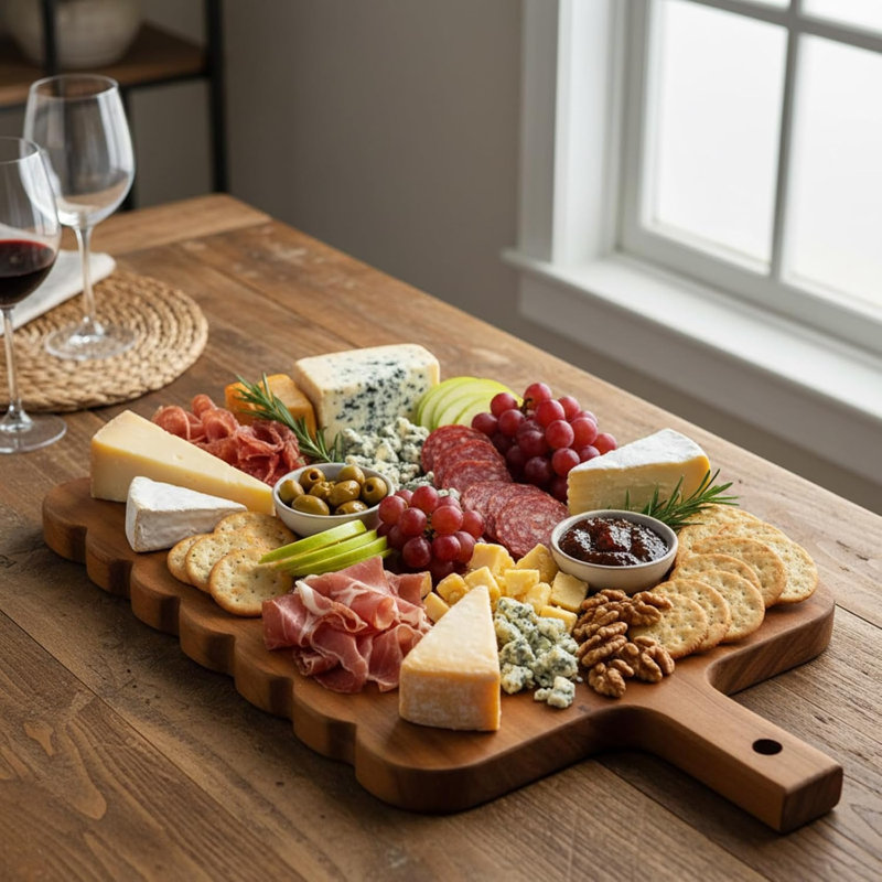 Planche à découper en bois festonnée, plateau de service brun foncé