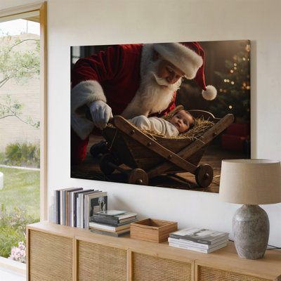 Toile, scène chaleureuse et réconfortante représentant un père Noël dans un art mural