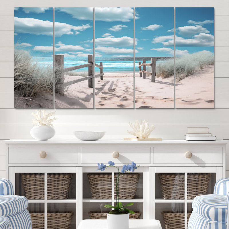 Plage, paysage marin, rêves, chemin I - Nautique et plage, art mural sur toile - 5 panneaux égaux