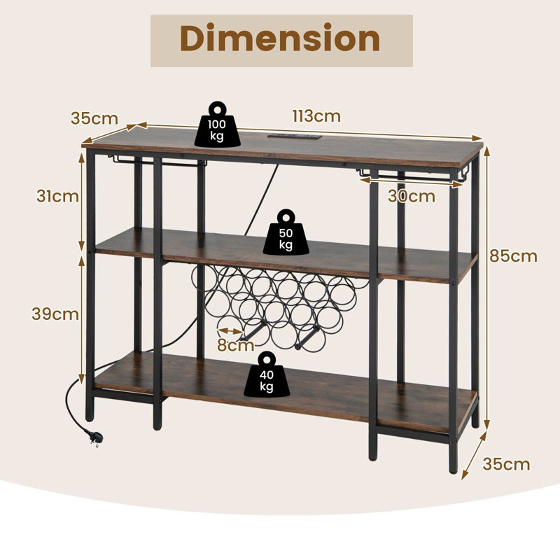 Ahseem Floor Wine Bottle & Glass Rack, Brown