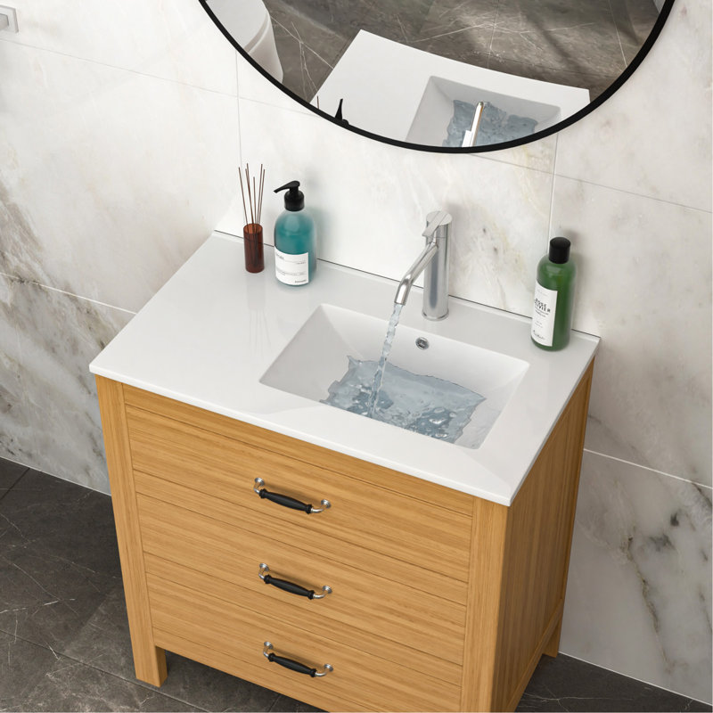 Lavabo de meuble-lavabo 32 po x 18 po en céramique blanche