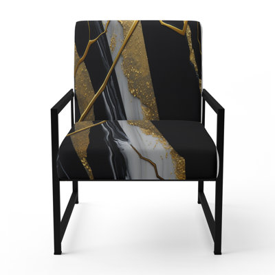 Abstract Geode Black II - Upholstered Modern Arm Chair, Marble Abstract Accent Chair