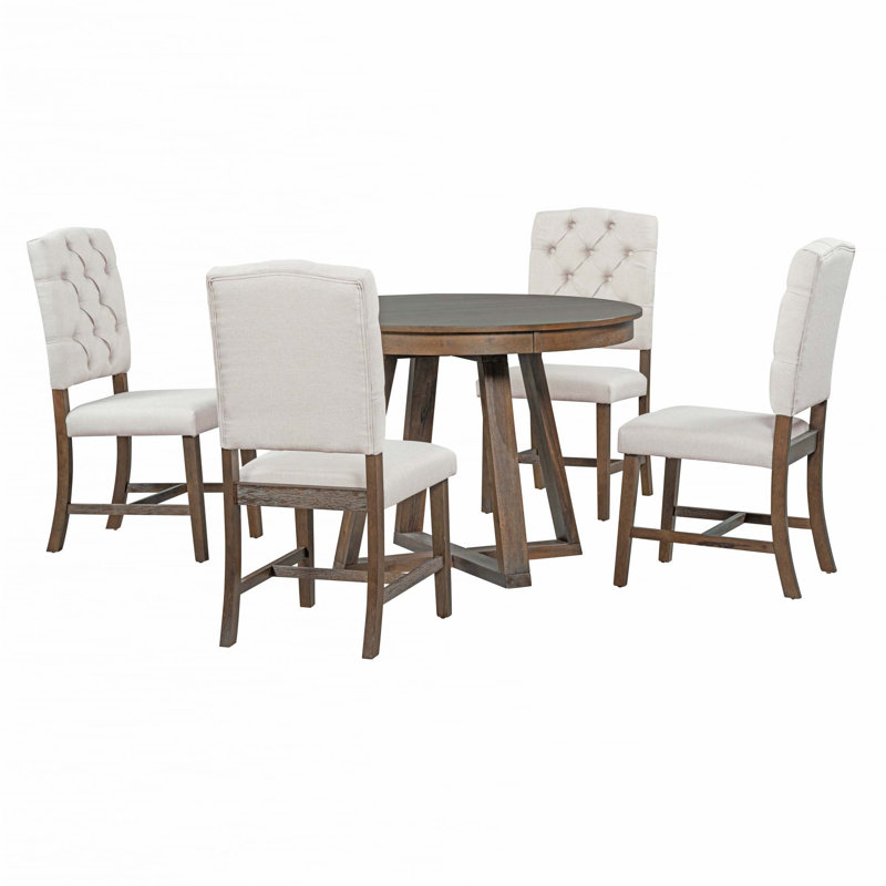 Ensemble de salle à manger 5 pièces, Beige / noyer, Noyer