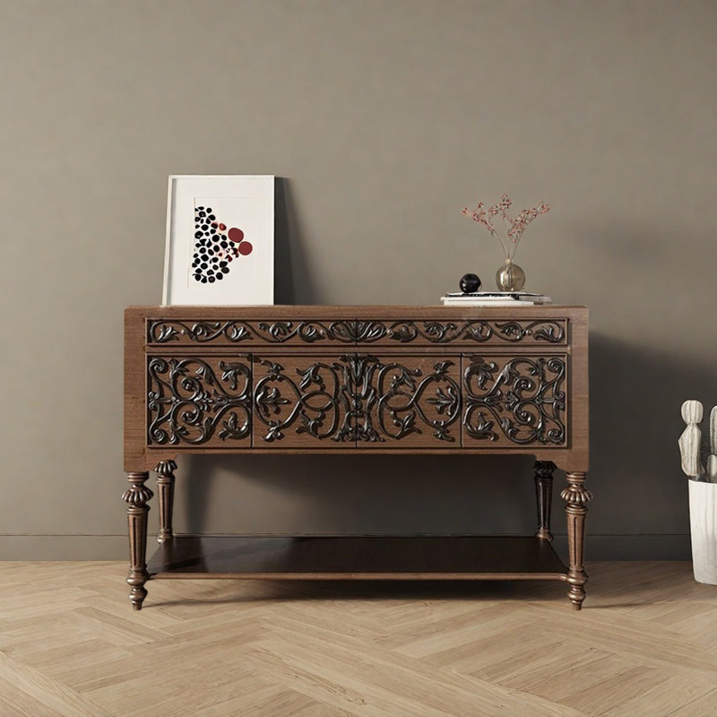 Retro Carved Multifunctional Console Table, 34.65" H x 59.06" W x 17.72" D