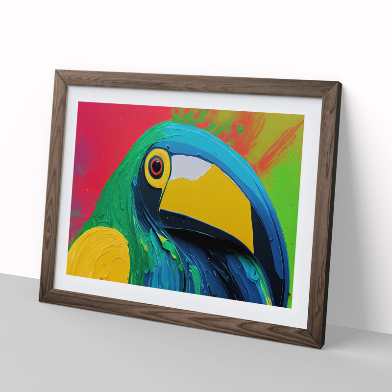 Toucan Bird Splash Vol.1 Abstract 1 Piece Single Picture Frame Wall Art, 34cm H x 46cm W x 2cm D, Walnut Framed