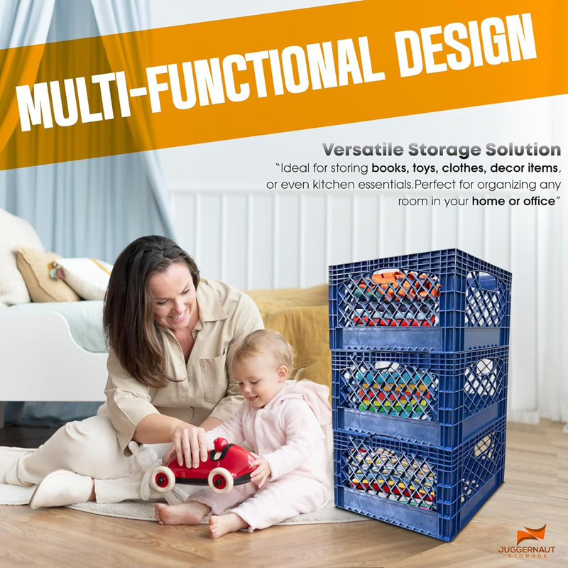 Rangement Juggernaut: caisse à lait 3pk - 24 pte, bleu - solution de rangement polyvalente, rangement empilable, bacs en plastique robustes, poignées intégrées