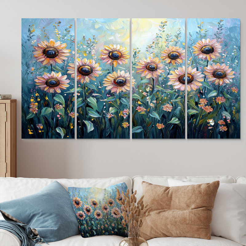 Doriel - tournesols, art mural - ensemble d'art mural traditionnel, H 28 po x l 48 po, 4