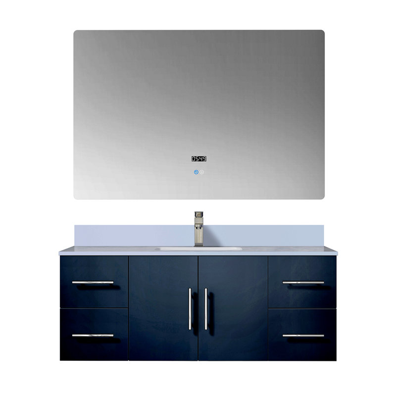 Meuble-lavabo de salle de bain 48 po X P 22 po D, plateau en marbre de culture, ensemble de robinet et Miroir à DEL