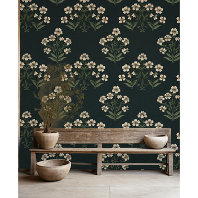 Papier peint floral blanc foncé