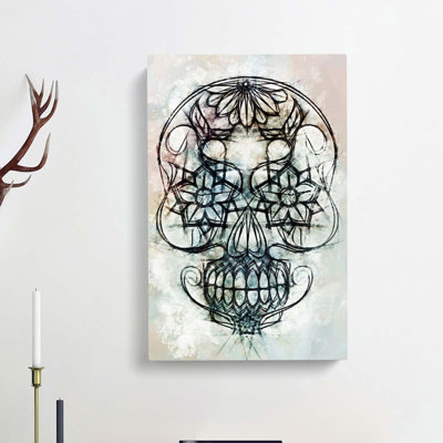 Sugar Skull in Abstract - Wrapped Canvas Drawing - Wrapped Canvas