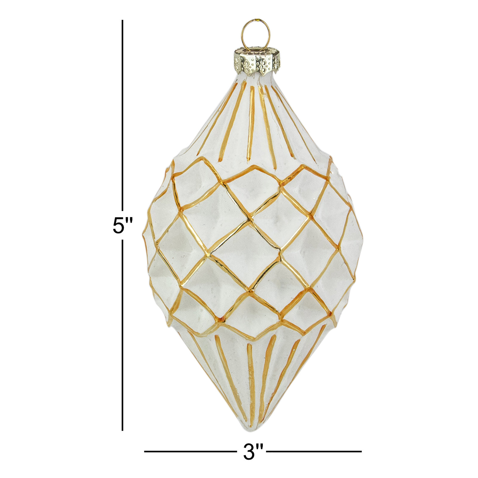 5" Glittered White and Gold Geometric Finial Glass Christmas Ornament