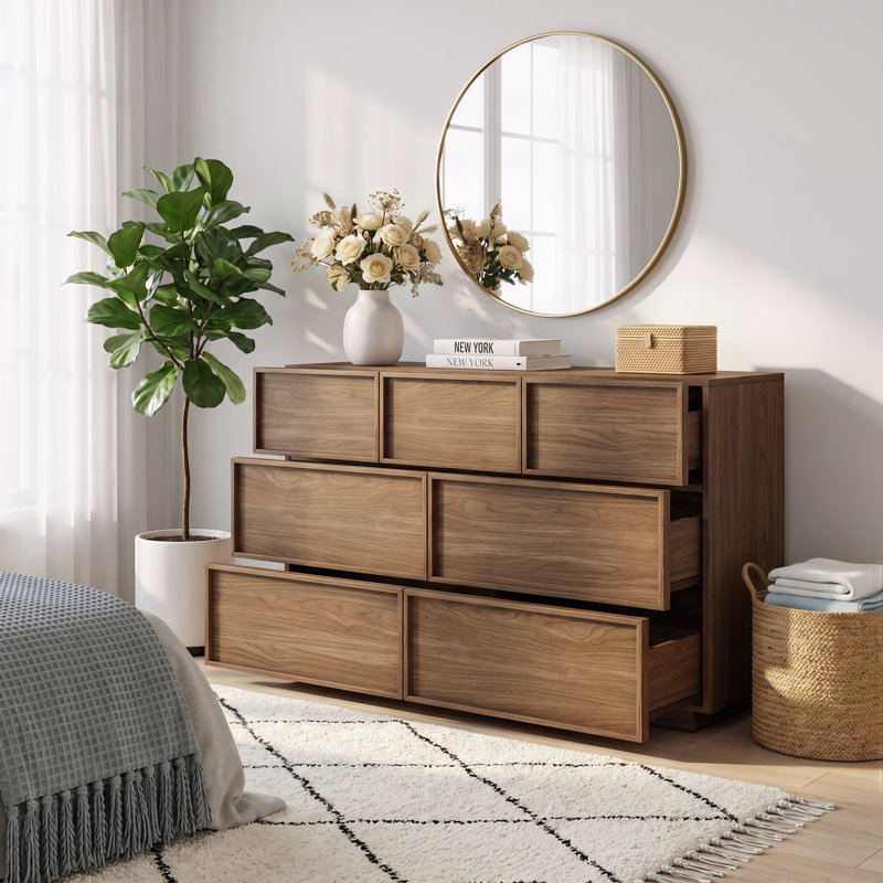 Commode moderne Abbate à 7 tiroirs, largeur de 120 cm, en bois, Walnut
