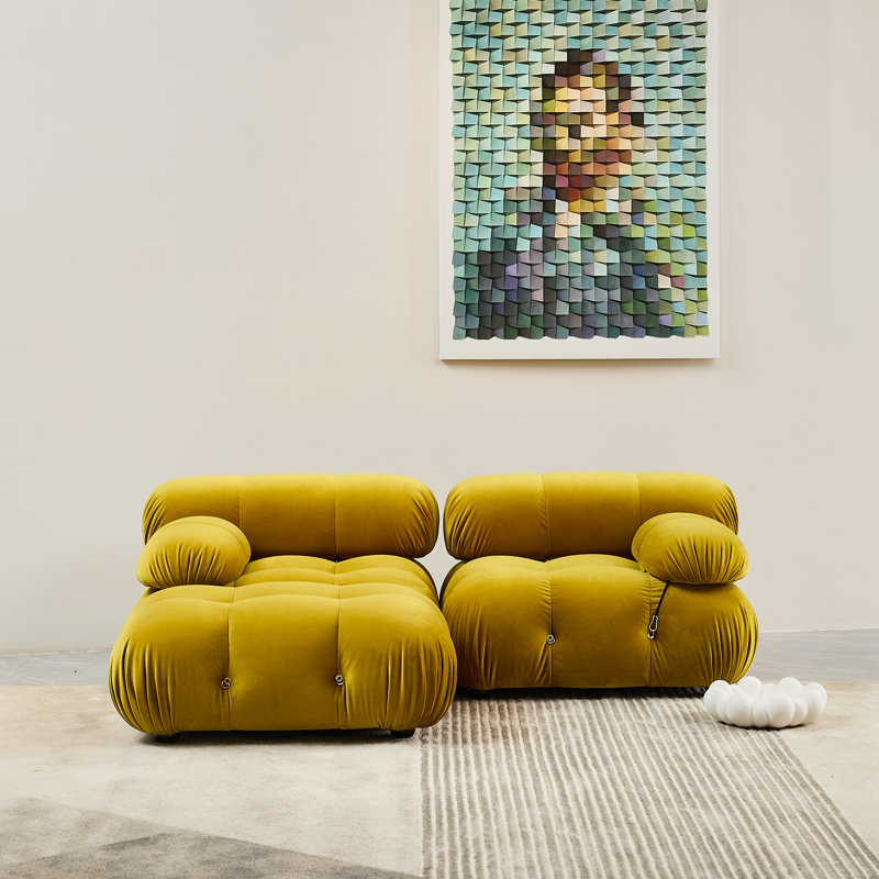 Upholstered L-Shaped Sectional Reversible, Mustand Velvet