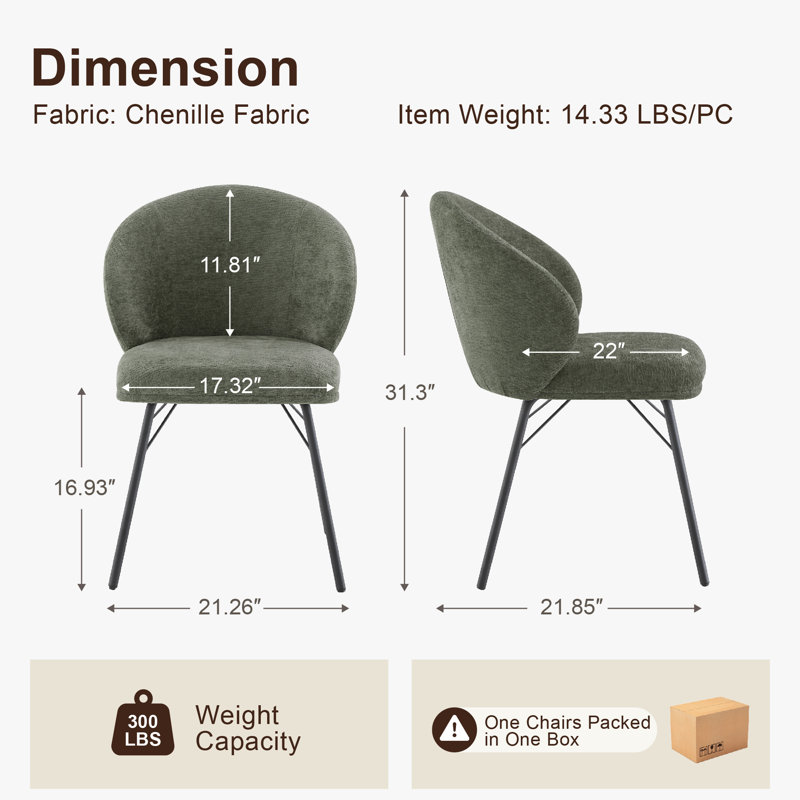 Chaises de salle à manger rembourrées en tissu crème chenille, chaises sans accoudoirs à dossier incurvé avec pieds en métal noir